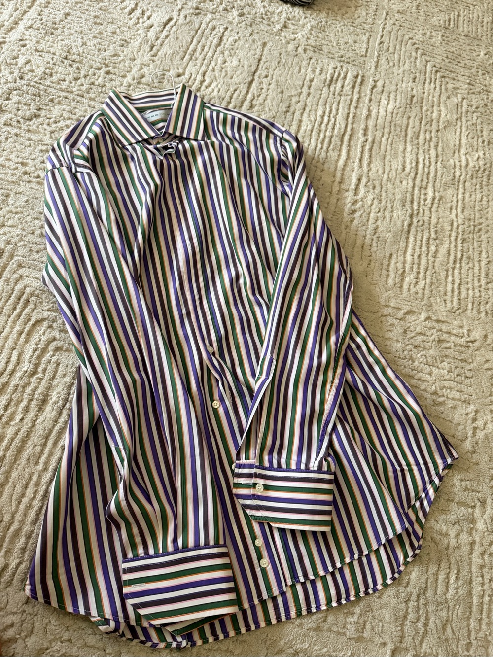 Etro Multicolor Vertical Stripe Dress Shirt - White, Green & Purple